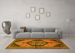Machine Washable Persian Yellow Traditional Rug in a Living Room, wshtr4075yw