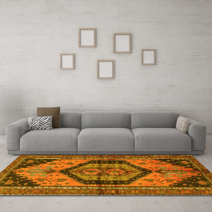 Machine Washable Persian Yellow Traditional Rug in a Living Room, wshtr4075yw