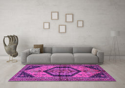 Machine Washable Persian Purple Traditional Area Rugs in a Living Room, wshtr4075pur