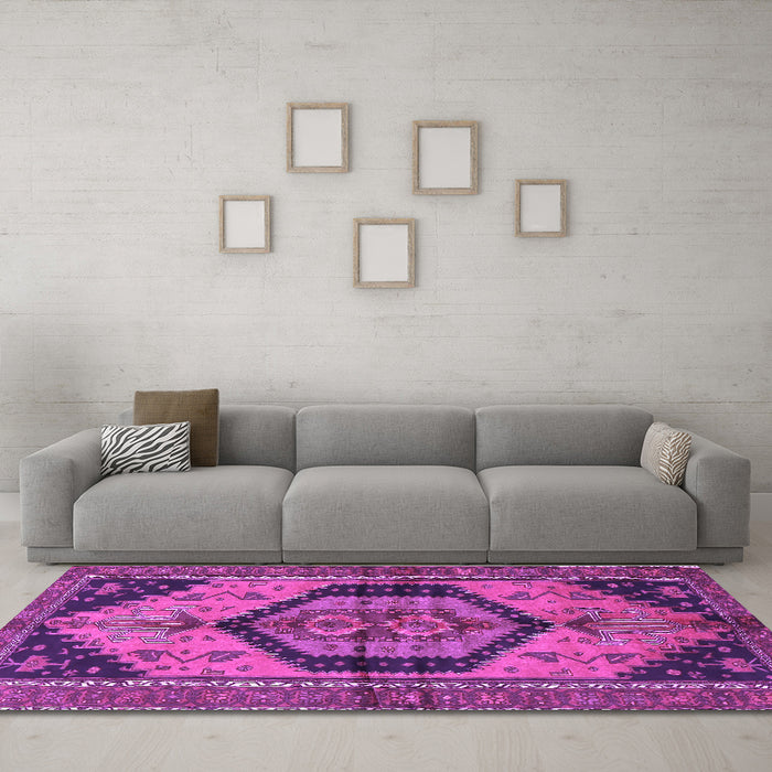 Machine Washable Persian Purple Traditional Area Rugs in a Living Room, wshtr4075pur