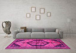 Machine Washable Persian Pink Traditional Rug in a Living Room, wshtr4075pnk
