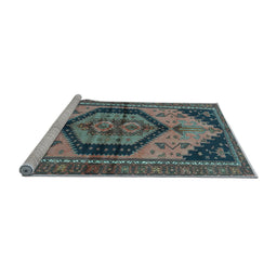 Sideview of Machine Washable Persian Light Blue Traditional Rug, wshtr4075lblu