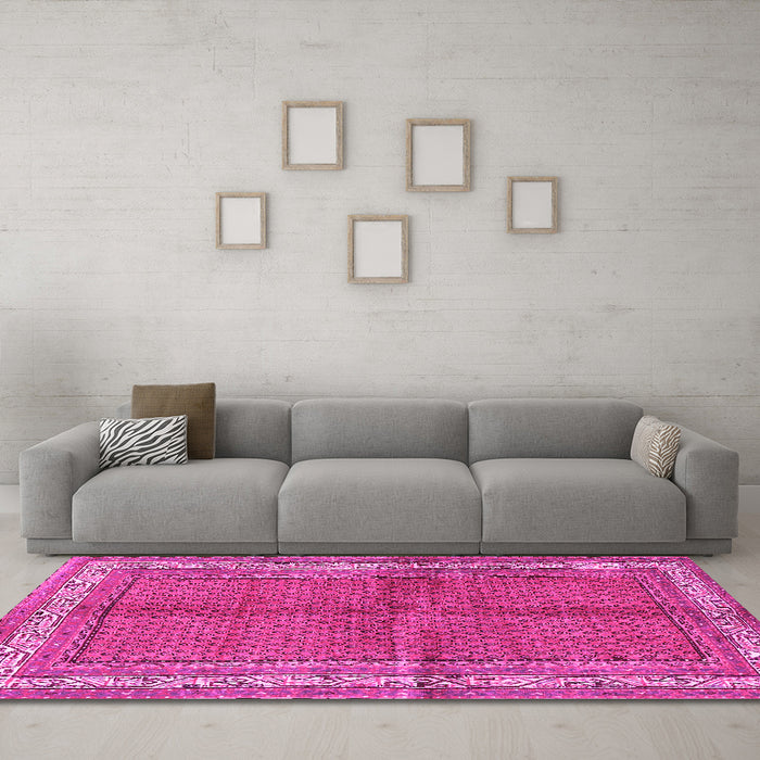 Machine Washable Persian Pink Traditional Rug in a Living Room, wshtr4076pnk