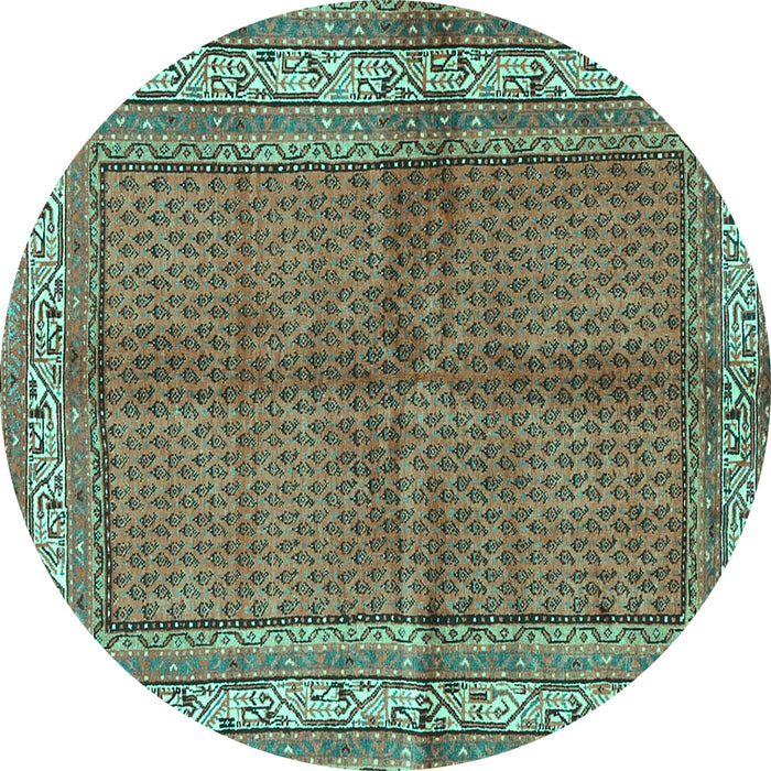 Round Machine Washable Persian Turquoise Traditional Area Rugs, wshtr4076turq