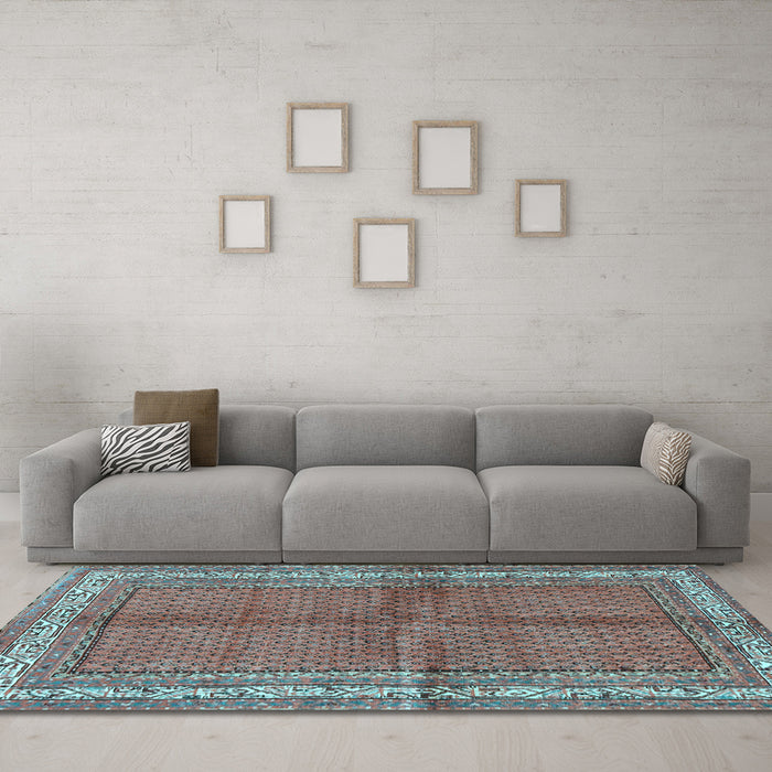 Machine Washable Persian Light Blue Traditional Rug in a Living Room, wshtr4076lblu