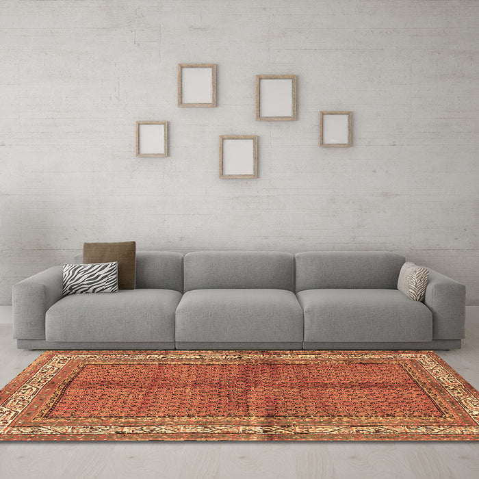 Machine Washable Persian Brown Traditional Rug in a Living Room,, wshtr4076brn