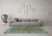 Machine Washable Persian Turquoise Traditional Area Rugs in a Living Room,, wshtr4076turq