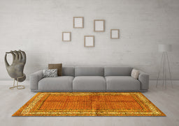 Machine Washable Persian Yellow Traditional Rug in a Living Room, wshtr4076yw