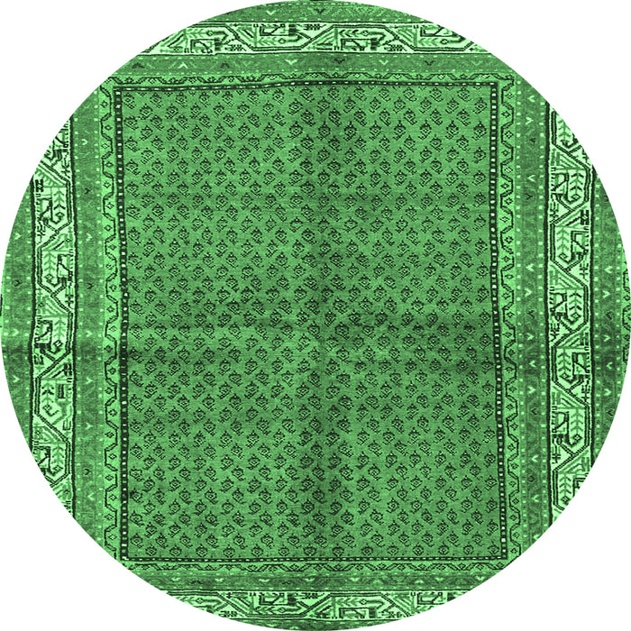 Round Machine Washable Persian Emerald Green Traditional Area Rugs, wshtr4076emgrn