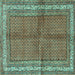 Square Machine Washable Persian Turquoise Traditional Area Rugs, wshtr4076turq