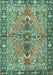 Machine Washable Medallion Turquoise Traditional Area Rugs, wshtr4077turq