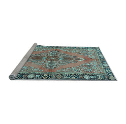 Sideview of Machine Washable Medallion Light Blue Traditional Rug, wshtr4077lblu