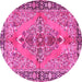 Round Machine Washable Medallion Pink Traditional Rug, wshtr4077pnk