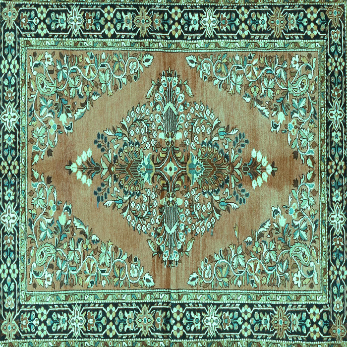 Square Machine Washable Medallion Turquoise Traditional Area Rugs, wshtr4077turq