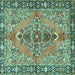 Square Machine Washable Medallion Turquoise Traditional Area Rugs, wshtr4077turq