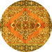 Round Machine Washable Medallion Yellow Traditional Rug, wshtr4077yw