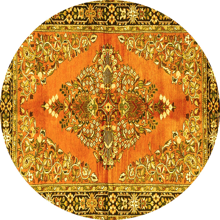 Round Medallion Yellow Traditional Rug, tr4077yw