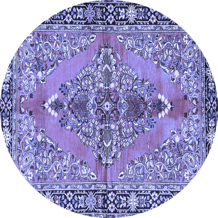 Round Machine Washable Medallion Blue Traditional Rug, wshtr4077blu