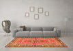 Machine Washable Medallion Orange Traditional Area Rugs in a Living Room, wshtr4077org