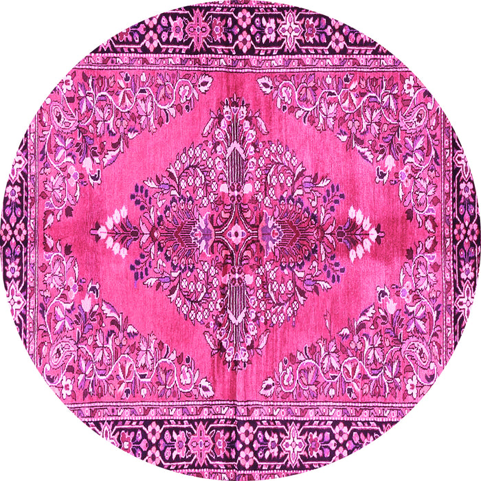 Round Medallion Pink Traditional Rug, tr4077pnk