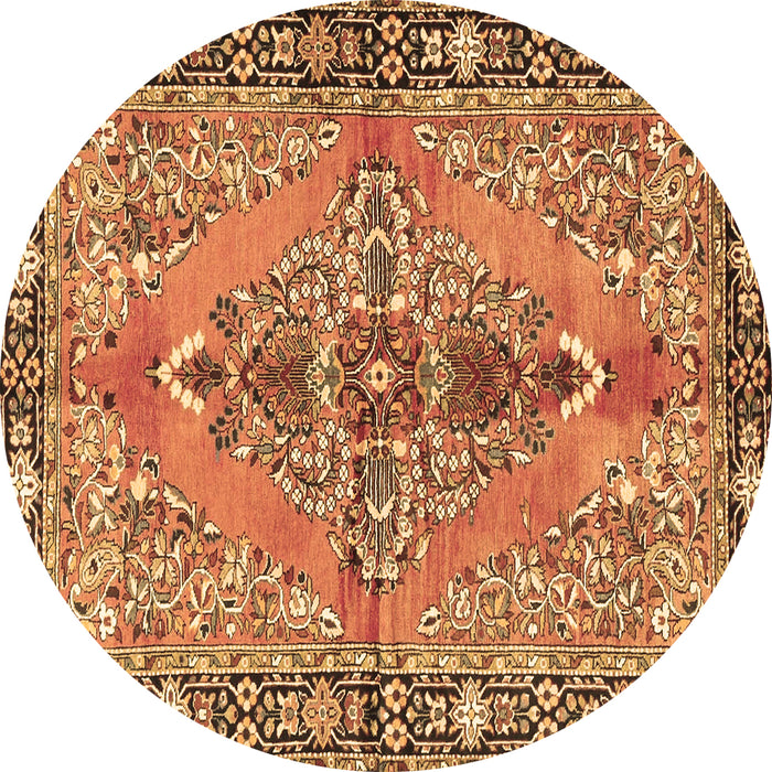 Round Machine Washable Medallion Brown Traditional Rug, wshtr4077brn