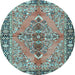 Round Medallion Light Blue Traditional Rug, tr4077lblu