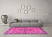 Machine Washable Medallion Pink Traditional Rug in a Living Room, wshtr4077pnk