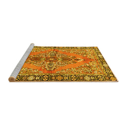Sideview of Machine Washable Medallion Yellow Traditional Rug, wshtr4077yw