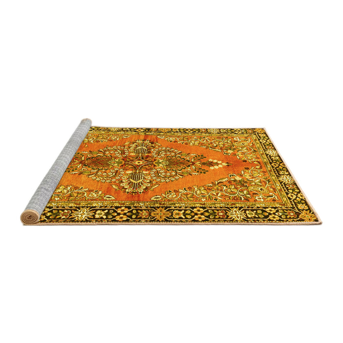Sideview of Machine Washable Medallion Yellow Traditional Rug, wshtr4077yw