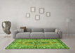 Machine Washable Medallion Green Traditional Area Rugs in a Living Room,, wshtr4077grn