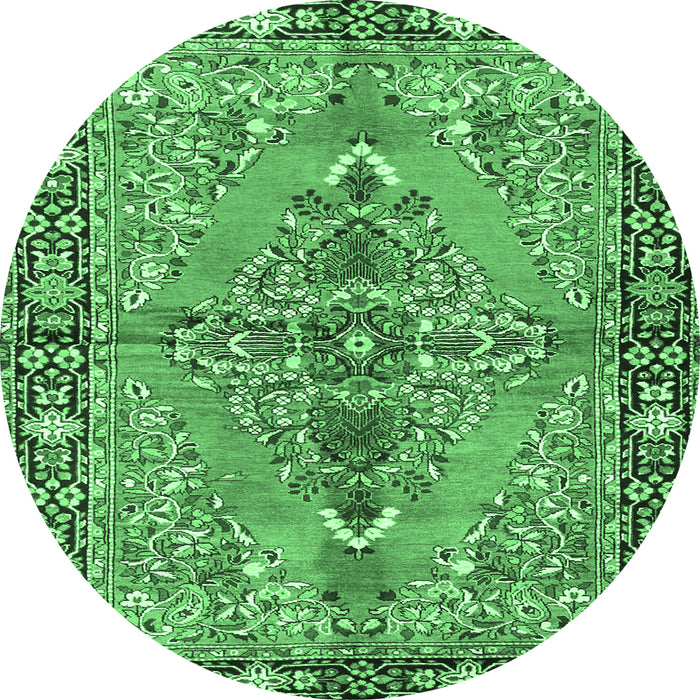 Round Medallion Emerald Green Traditional Rug, tr4077emgrn