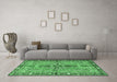 Machine Washable Medallion Emerald Green Traditional Area Rugs in a Living Room,, wshtr4077emgrn