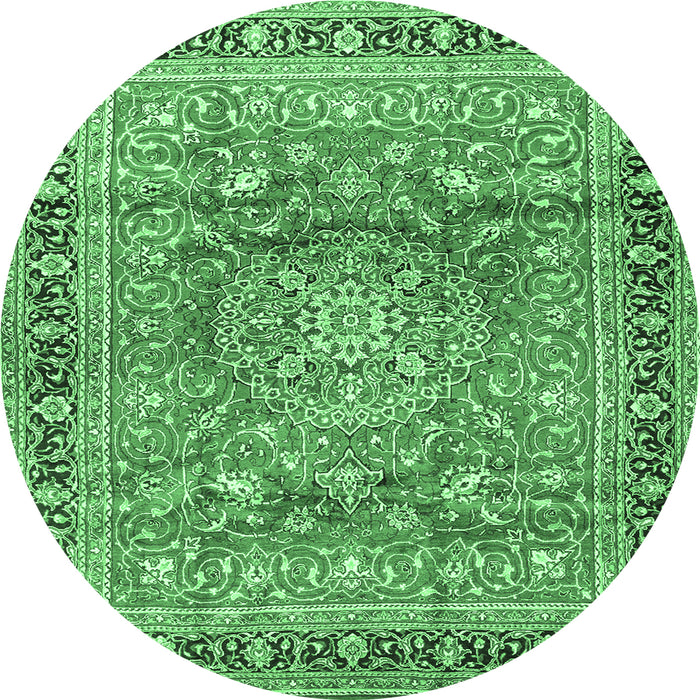 Round Medallion Emerald Green Traditional Rug, tr4078emgrn