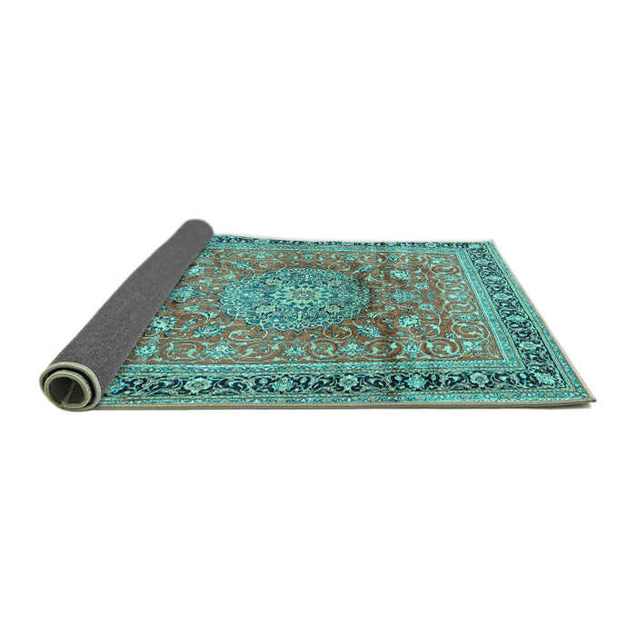 Sideview of Medallion Turquoise Traditional Rug, tr4078turq
