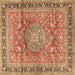 Square Machine Washable Medallion Brown Traditional Rug, wshtr4078brn