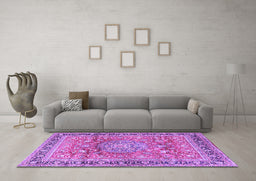 Machine Washable Medallion Purple Traditional Area Rugs in a Living Room, wshtr4078pur