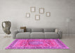 Machine Washable Medallion Pink Traditional Rug in a Living Room, wshtr4078pnk