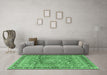 Machine Washable Medallion Emerald Green Traditional Area Rugs in a Living Room,, wshtr4078emgrn