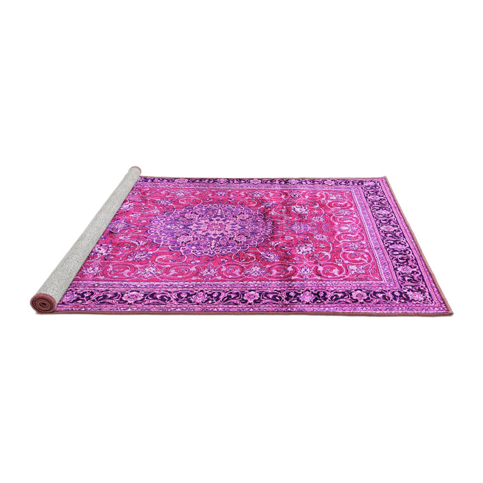 Sideview of Machine Washable Medallion Pink Traditional Rug, wshtr4078pnk