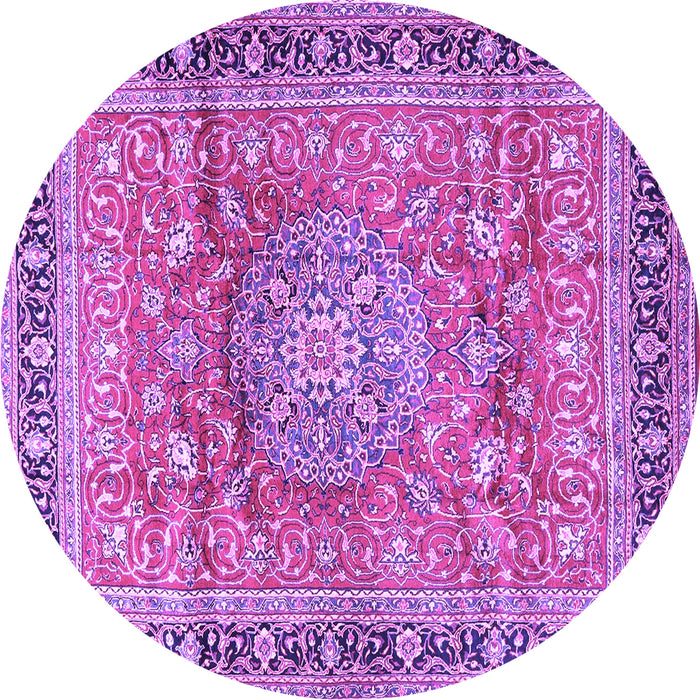 Round Machine Washable Medallion Purple Traditional Area Rugs, wshtr4078pur