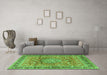 Machine Washable Medallion Green Traditional Area Rugs in a Living Room,, wshtr4078grn