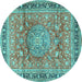 Round Machine Washable Medallion Turquoise Traditional Area Rugs, wshtr4078turq