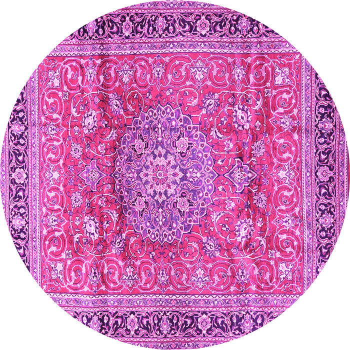 Round Machine Washable Medallion Pink Traditional Rug, wshtr4078pnk
