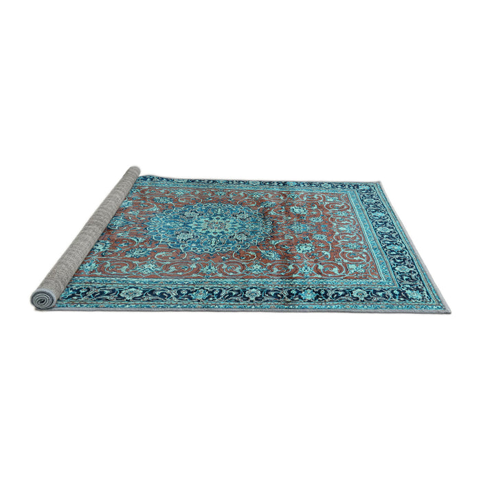 Sideview of Machine Washable Medallion Light Blue Traditional Rug, wshtr4078lblu