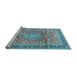 Sideview of Machine Washable Medallion Light Blue Traditional Rug, wshtr4078lblu