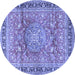 Round Machine Washable Medallion Blue Traditional Rug, wshtr4078blu