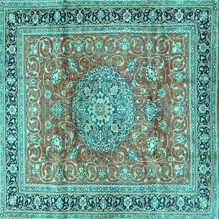 Square Machine Washable Medallion Turquoise Traditional Area Rugs, wshtr4078turq