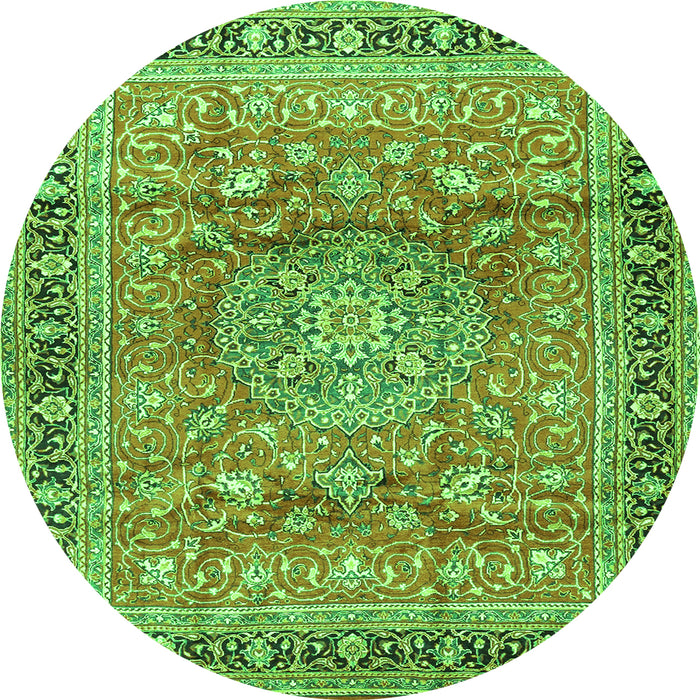 Machine Washable Medallion Green Traditional Area Rugs, wshtr4078grn