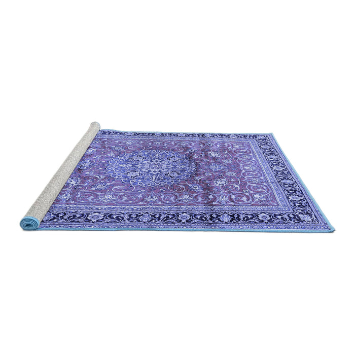 Sideview of Machine Washable Medallion Blue Traditional Rug, wshtr4078blu