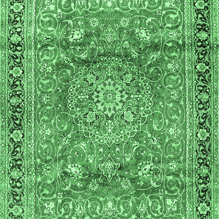 Machine Washable Medallion Emerald Green Traditional Area Rugs, wshtr4078emgrn